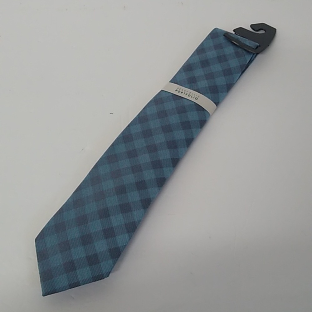 Perry Ellis Portfolio blue plaid neck tie